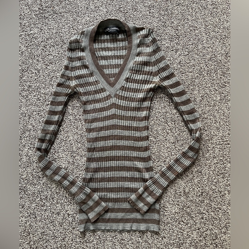 Dolce & Gabbana Ribbed Shimmery Knit Sweater Top 38 XS